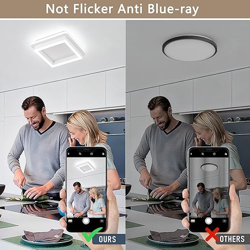 Miniatura 5 de CANEOE Luz de Pasillo Cuadrada de 24W, Moderna Luz de Techo LED de Montaje al Ras, Luces de Acrílico Blanco Cerca del Techo para Dormitorio Comedor