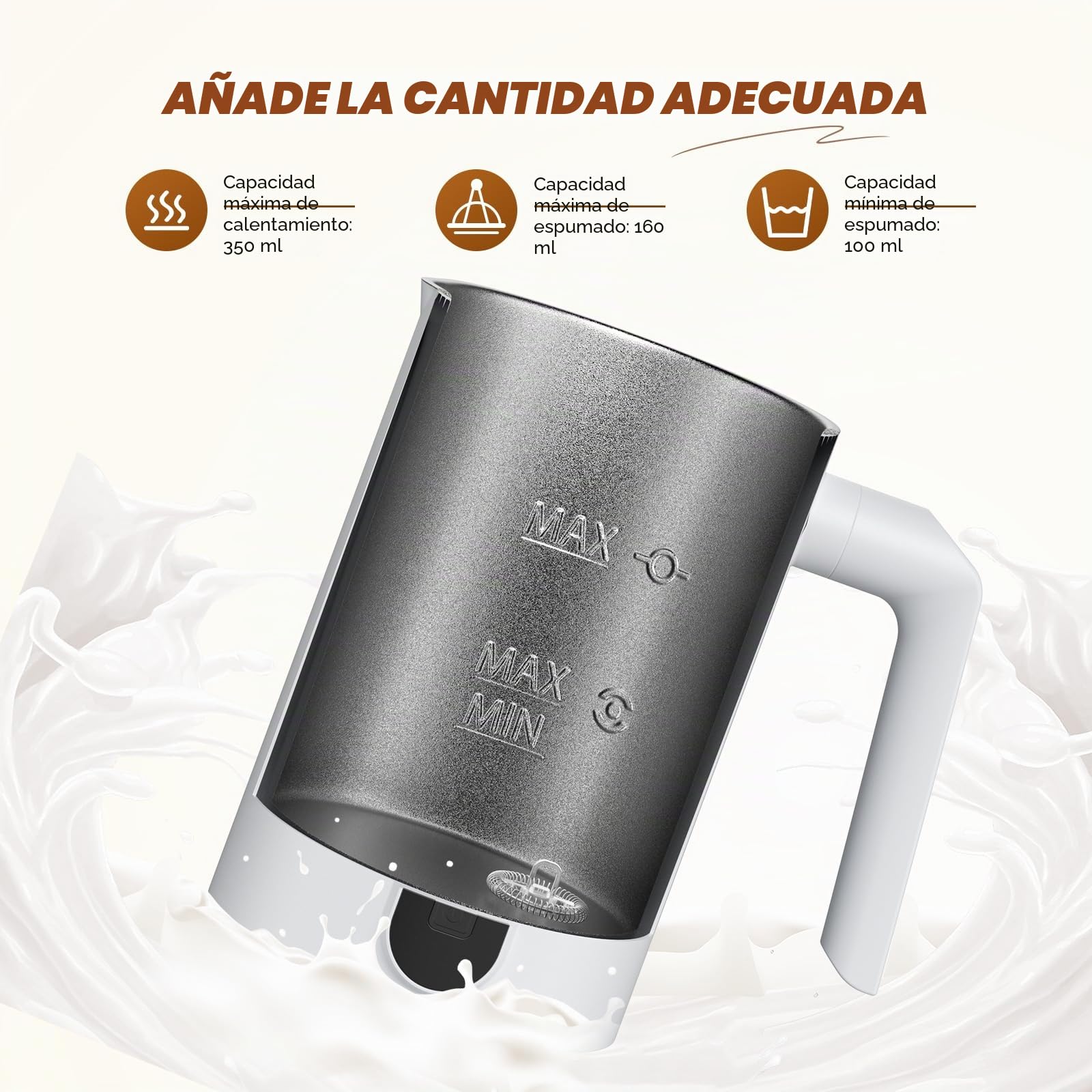 espumador de leche máquina automática de espuma 4 en 1 milk frother batidor de leche espuma electrico 350ML calienta leche para latte, capuchinos, macchiato...