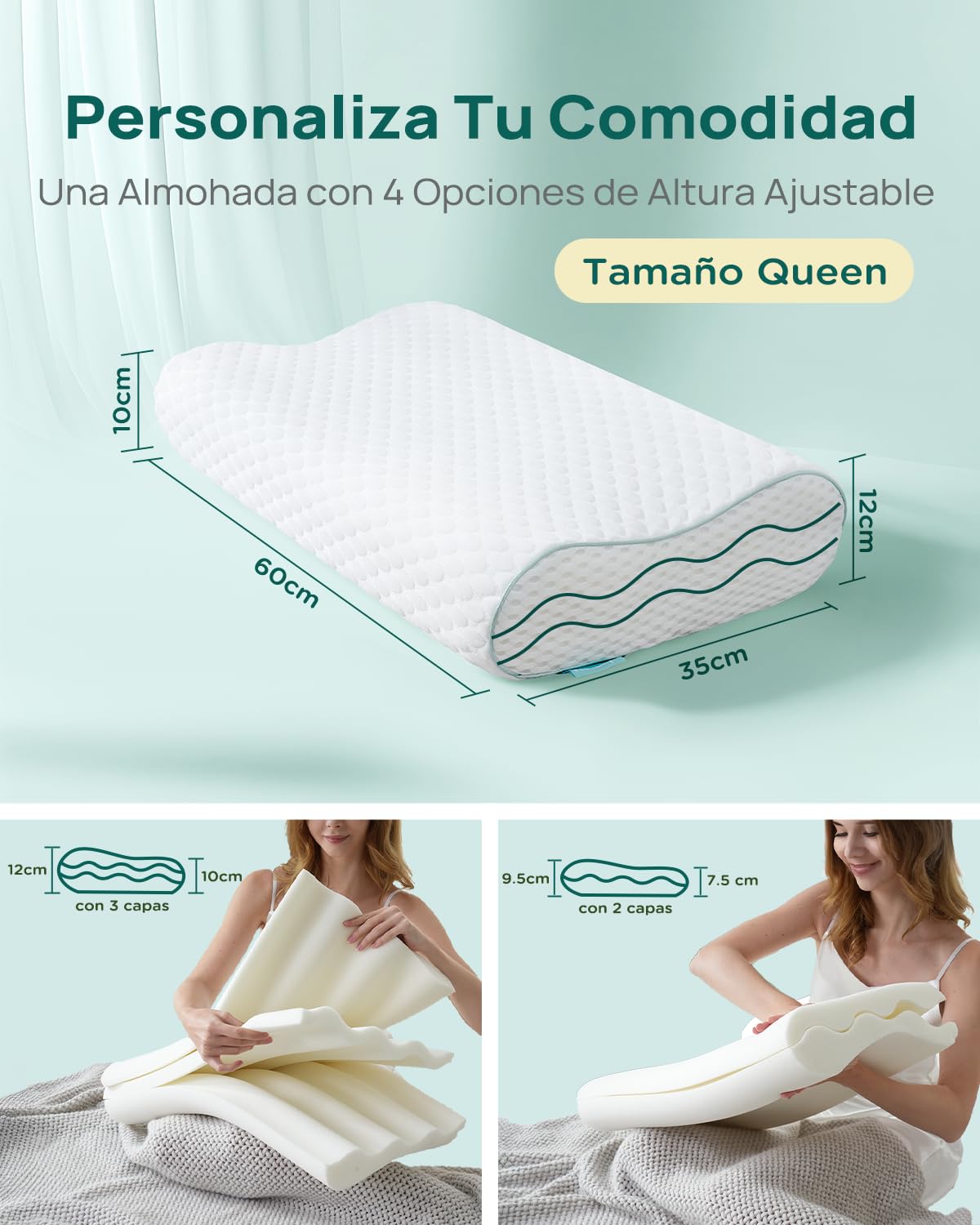 Releep Almohada Altura Ajustable, Almohada Espuma Viscoelástica, Almohada para Dormir, Almohada Ergonómica para Dormir de Lado y Espalda