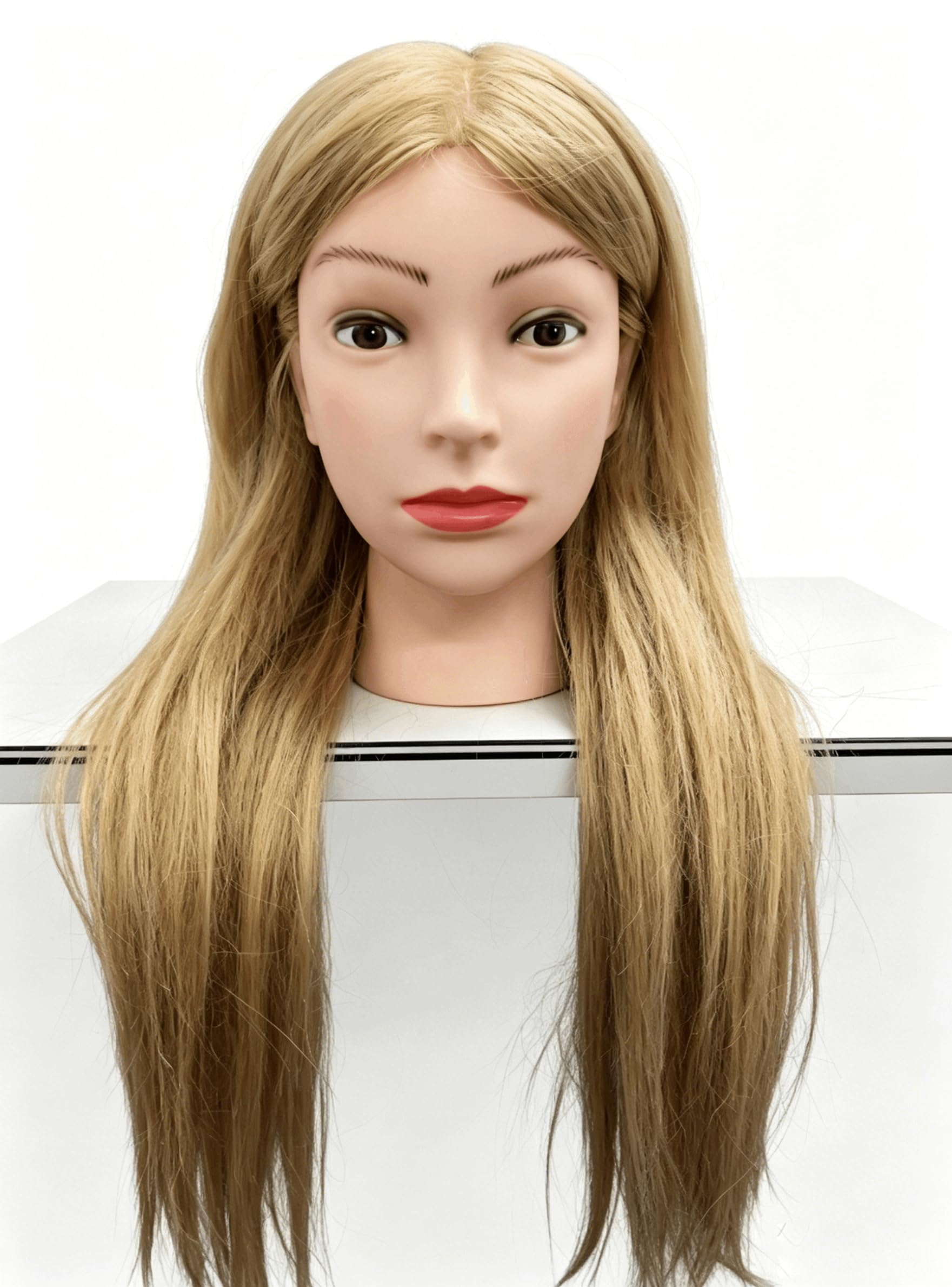 TopDirect Friseur Übungskopf 66cm 80% Echthaar-Mix, Sandblond, Frisierkopf