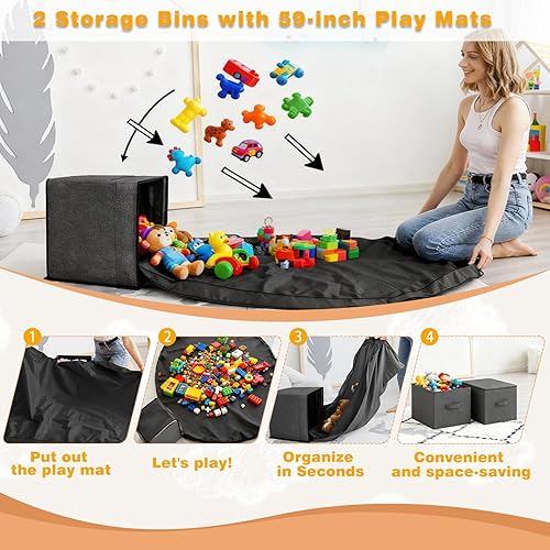 Miniatura 5 de Organizador de almacenamiento de juguetes con 2 cofres de juguetes móviles, organizador de juguetes y armario de almacenamiento con estantería de 8