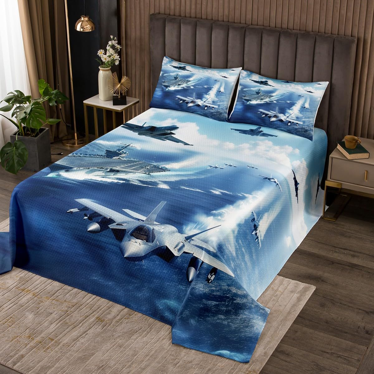 Colcha de aviones para cama de hombres y niños que buscan una decoración de aviación moderna