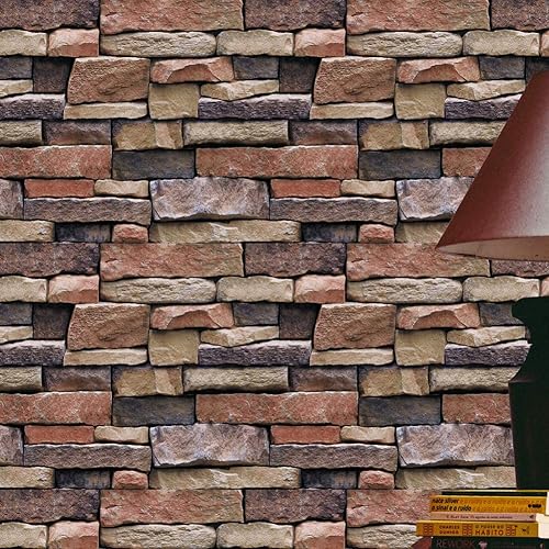 Miniatura 1 de JZHOME 2802 Rollo de papel tapiz vintage de ladrillo sintético, papel tapiz de ladrillo rojogris para sala de estar, tiendas, cafetería, cafetería,