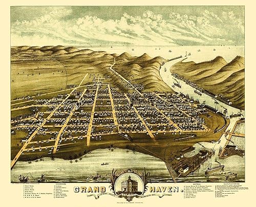 Miniatura 1 de Posterazzi PDXMIGR0003LARGE Grand Haven Michigan 1874 Shober Póster impreso, 36 x 24, multicolor