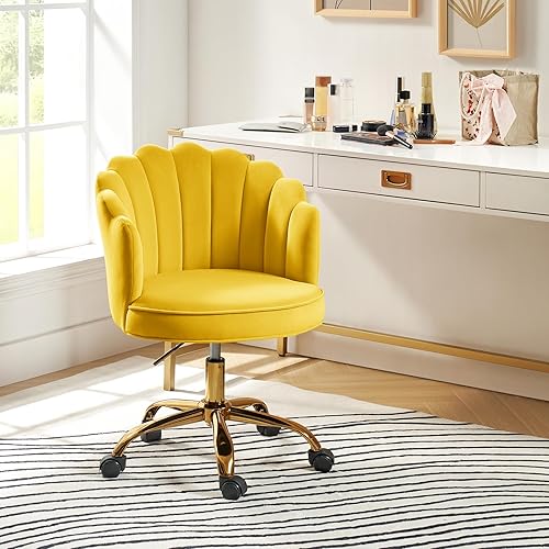 Miniatura 8 de HULALA HOME Silla de escritorio de terciopelo para oficina en casa, moderna silla de tocador de maquillaje con ruedas, silla giratoria de altura