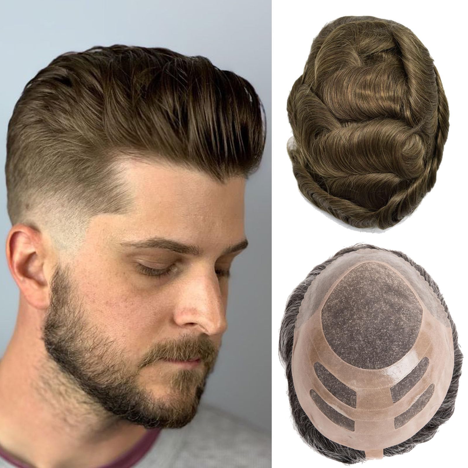 Ehairc Hair System For Men Bond Mono Lace Front And Npu Back Toupee - 100% Human Hair, Medium Density (#6)