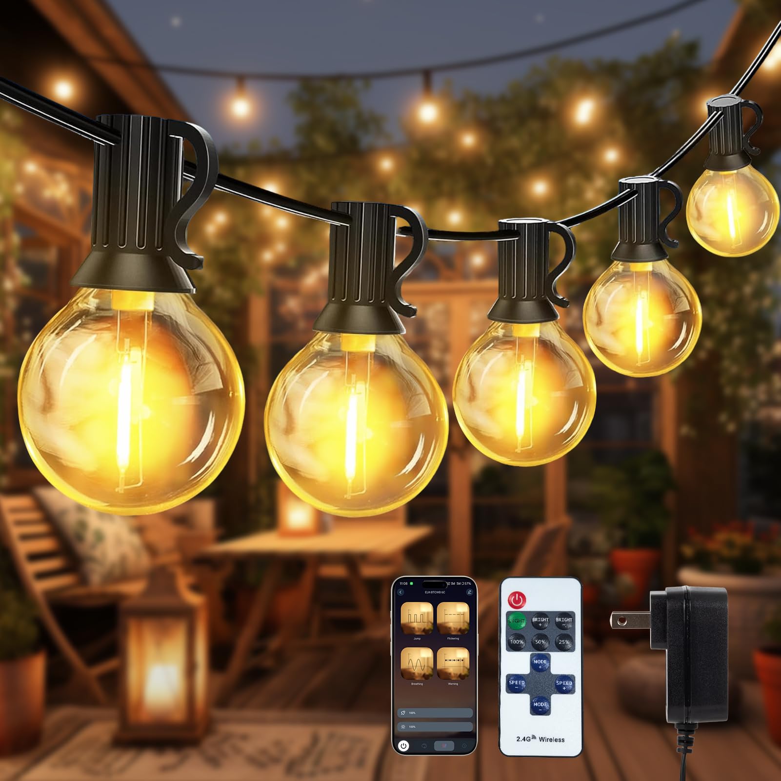 Photo 1 of 100FT G40 LED Smart String Lights App Controlled with Romote for Outside