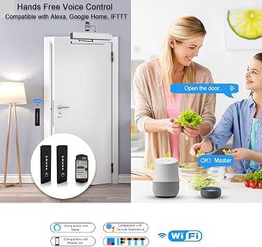 Olideauto Smart WiFi APP Control Automatic Door Opener,WiFi Built in Receiver Olide-510FW,Compatible for Alexa,Google Assistant Voice Control Auto Door with Wireless Push Panels