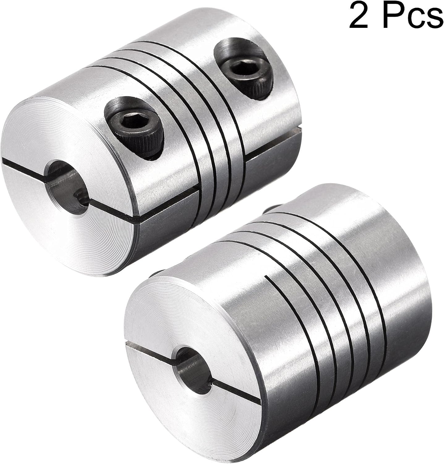 sourcing map 2PCS Motor Shaft 5mm to 6.35mm Helical Beam Coupler Coupling 20mm Dia 25mm Long, Silver - Image 4