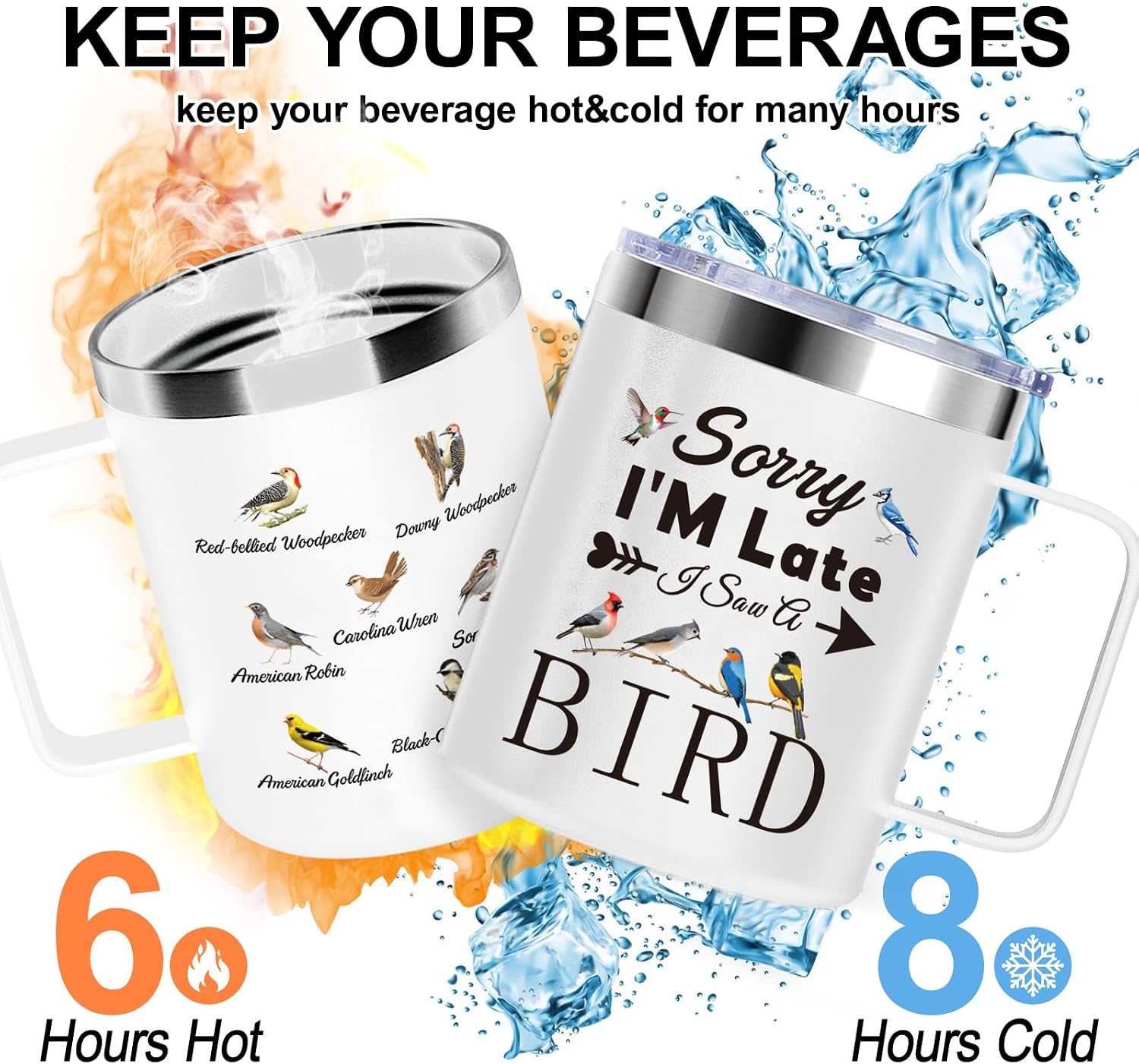 Bird Watching Gifts for Ornithologist, Funny Stainless Steel Mug Christmas Gifts for Bird Lover& Watchers, Insulated 12oz Tumbler Cup with Handle