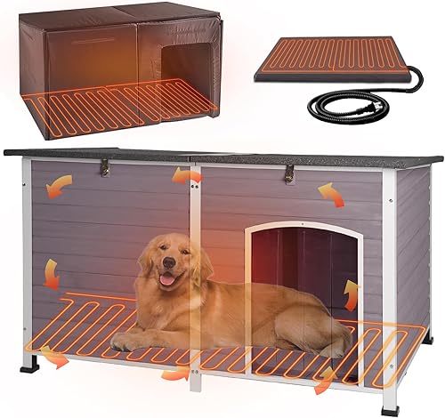 Aivituvin Casa para Perros Calefaccionada para Exteriores 59" Extra Grande Perrera para Perros Aislada con Forro Aislante y Sistema de Calefacción