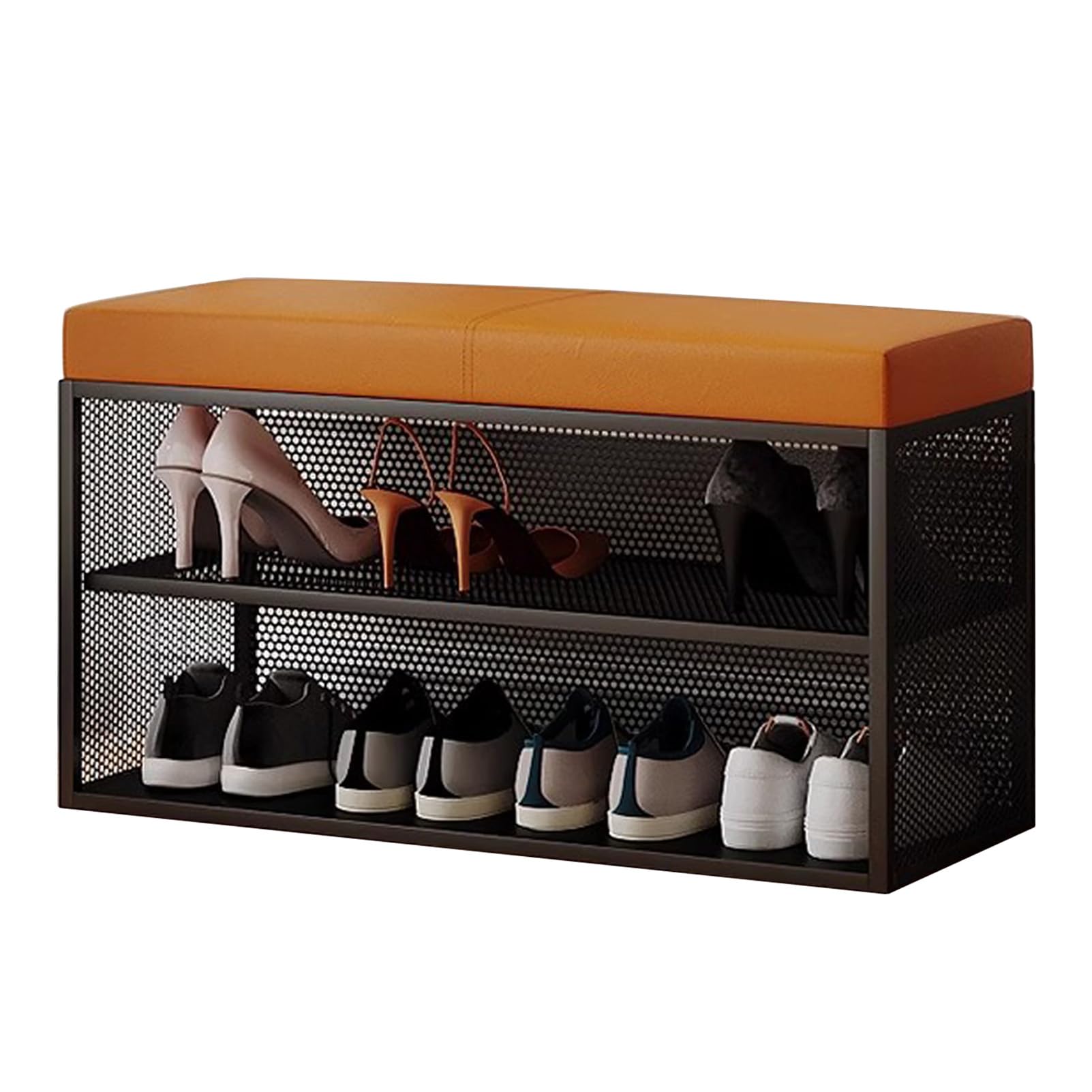 Banc à chaussures 3 niveaux meuble de rangement en métal avec coussin