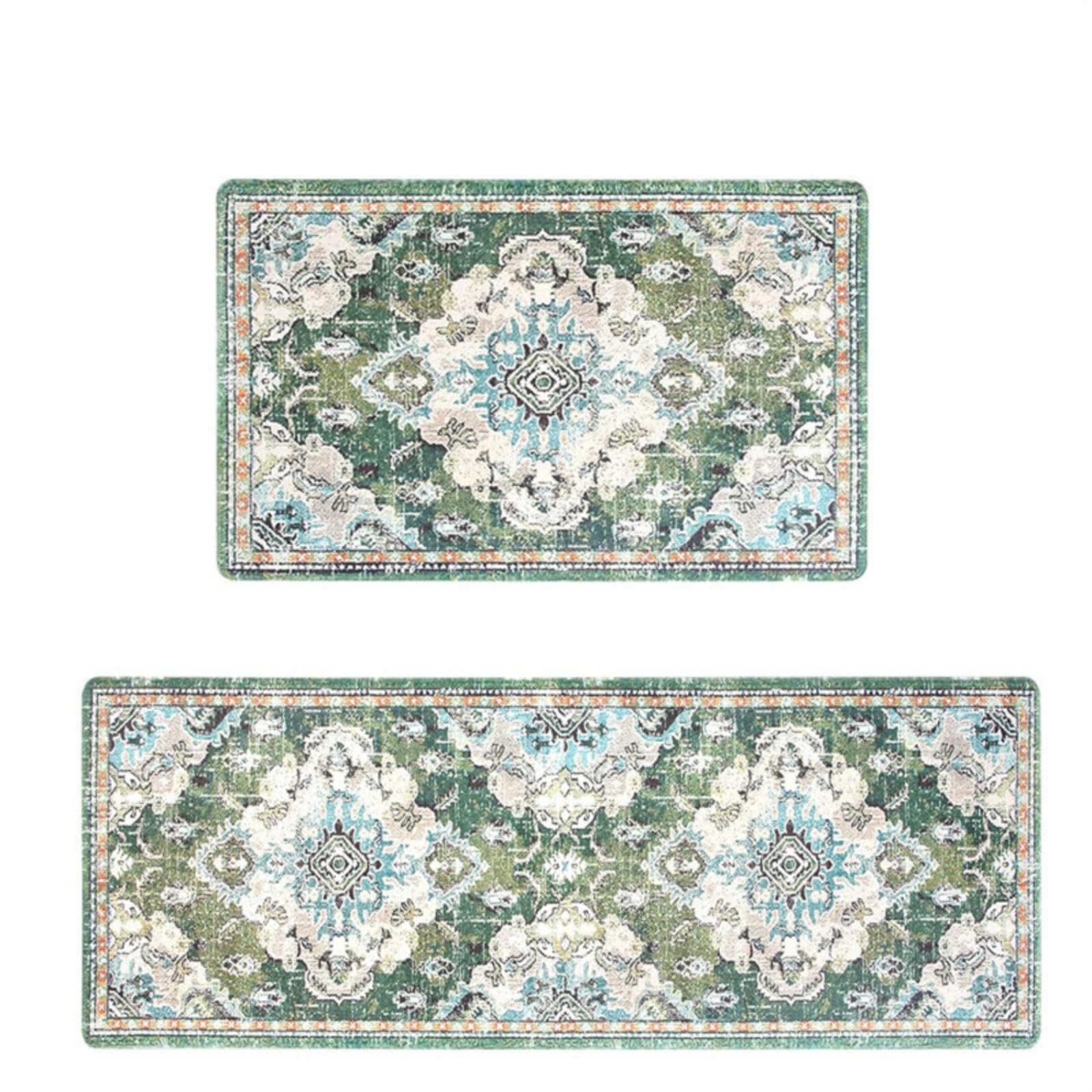 Alfombra de PVC para cocina y pasillo antideslizante en color verde y azul