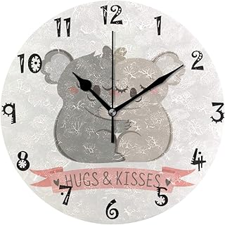 LDIYEU Abbraccio Bacio Amore Canguro Orologio da Parete Silenzioso Decorazione Non Ticchettio Legna Orologio per Ragazzi Ragazze Capretto Cucina Camera da Letto Home Office Scuola Decor
