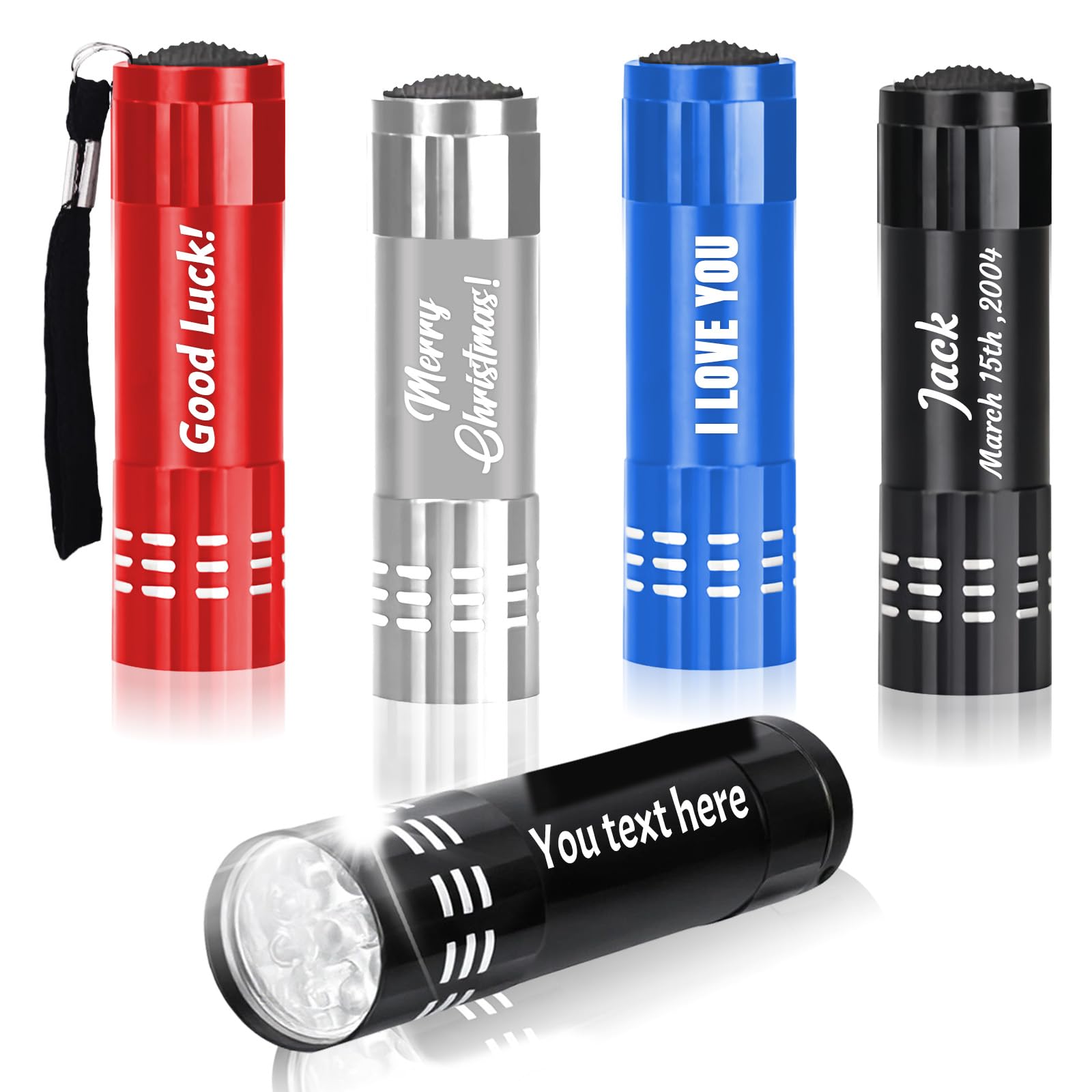 YUNMARY Personalized LED Flashlights with Text/Logo，Custom Aluminum Mini Flashlight Handheld Engraved for Groomsmen Party Gift Night Reading Camping