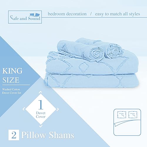 Miniatura 6 de Safe and Sound Funda de edredón, suave, transpirable, juego de ropa de cama de 3 piezas con cierre de cremallera, 8 lazos en las esquinas, 2 fundas