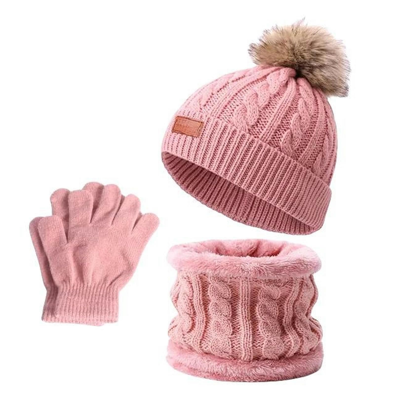 Zonto wintermütze Kinder Warme Winter Hüte Mit Schals Für Kinder Pompom Hut Kinder Mütze Kappe Jungen Mädchen Strickschal Handschuhe Beanie Caps-H