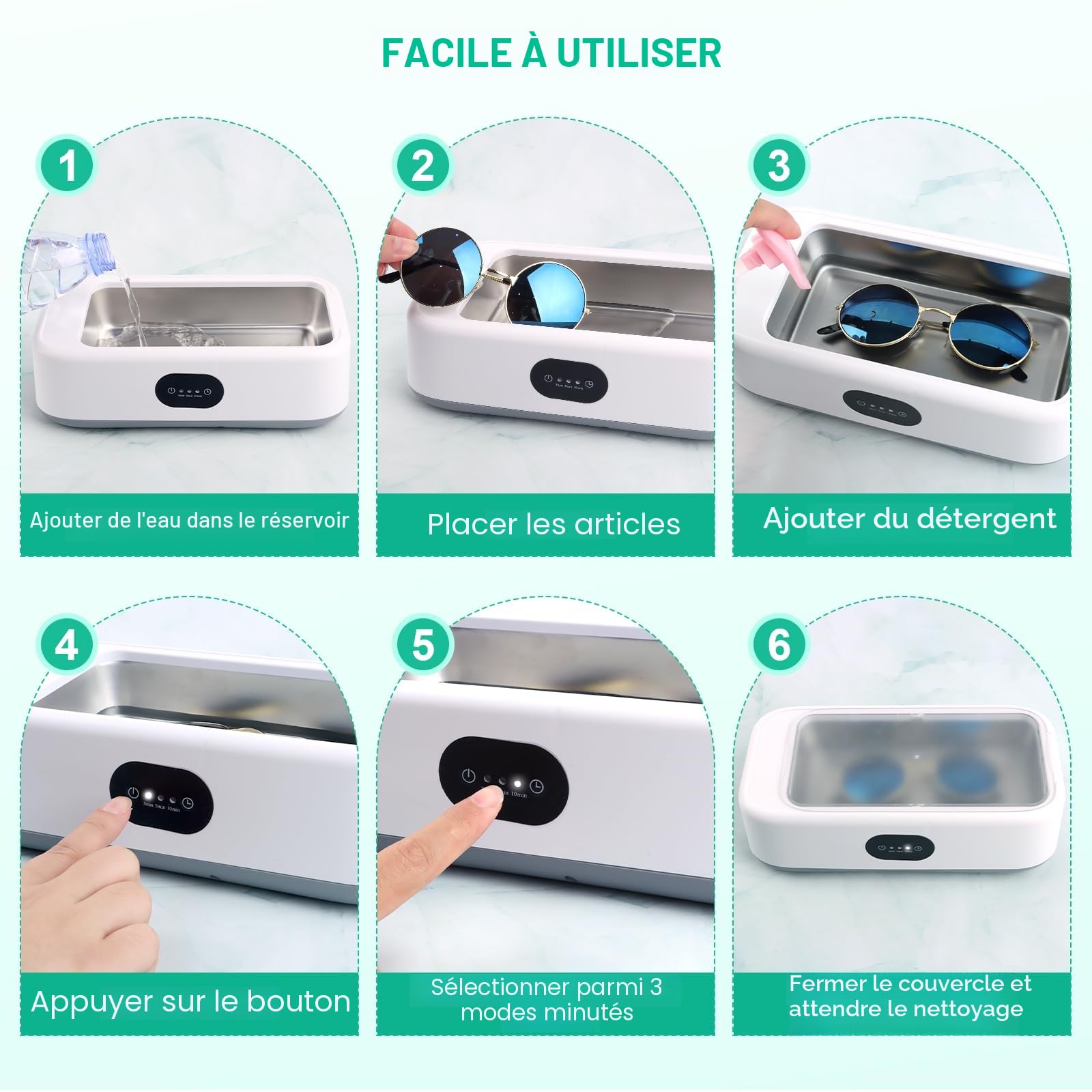 MXTIMWAN Nettoyeur Ultrasons 640ML, 49KHz Ultrasonic Low Noise Cleaner, avec 3 Minuteries Numériques, pour Bijoux, Dentier, Montres, Lunettes, Tête de Rasoir