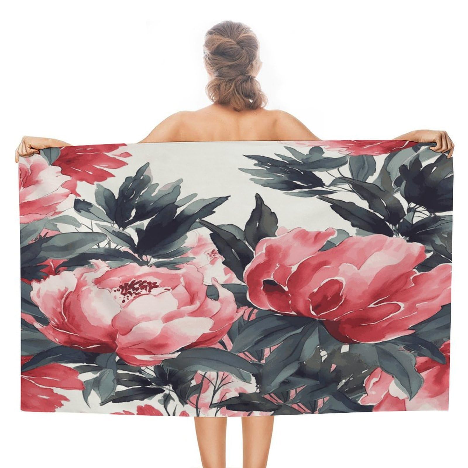FekiLoot Peonies Spring Beach Towel Absorbent & Quick Dry Pool Towels 31 X 51 Inches Extra Large Sandfree Beach Blanket Towels Soft Lightweight Travel Towel for Swim Yoga Camping
