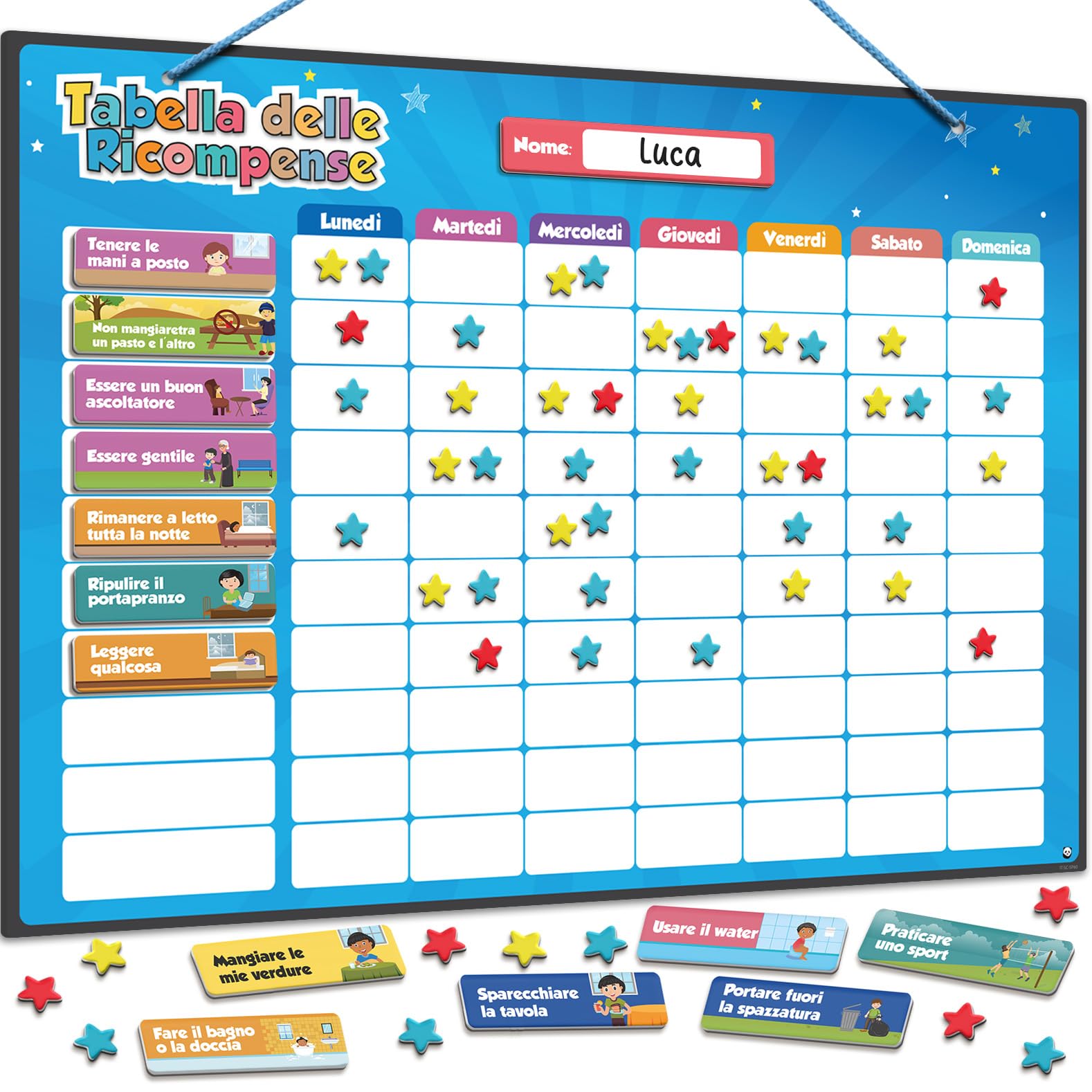 Smart Panda Tabella delle Ricompense per Bambini – 80+ ATTIVITÀ + 380 MAGNETI – Sistema di Ricompensa Montessori per Routine e Comportamento – Planner Magnetico da 3 a 8 Anni – In Italiano