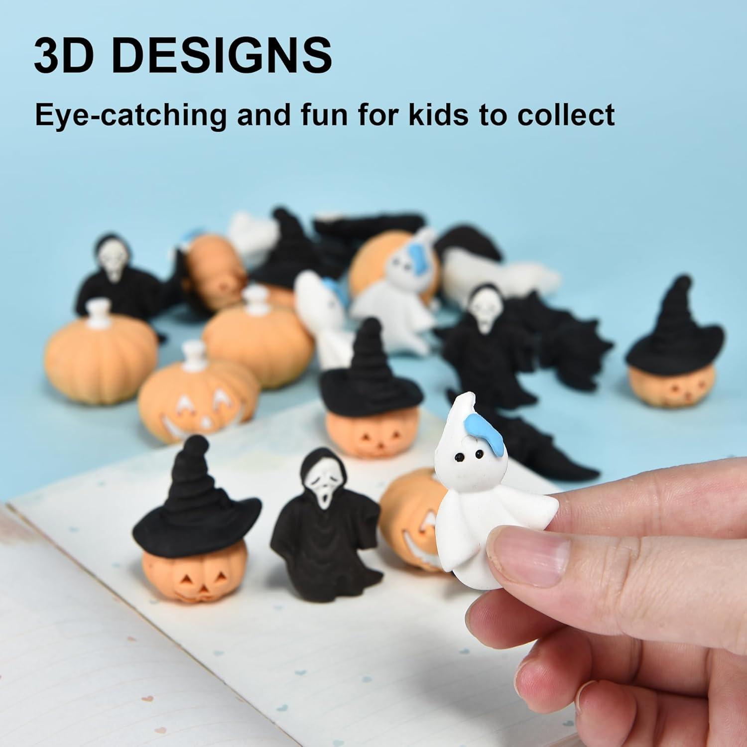 HILAZA 25Pcs Halloween Erasers for Kids, 3D Pencil Erasers Bulk for Halloween Party Favors, Goody Bag Stuffers Gifts, Classroom Prizes, School Supplies
