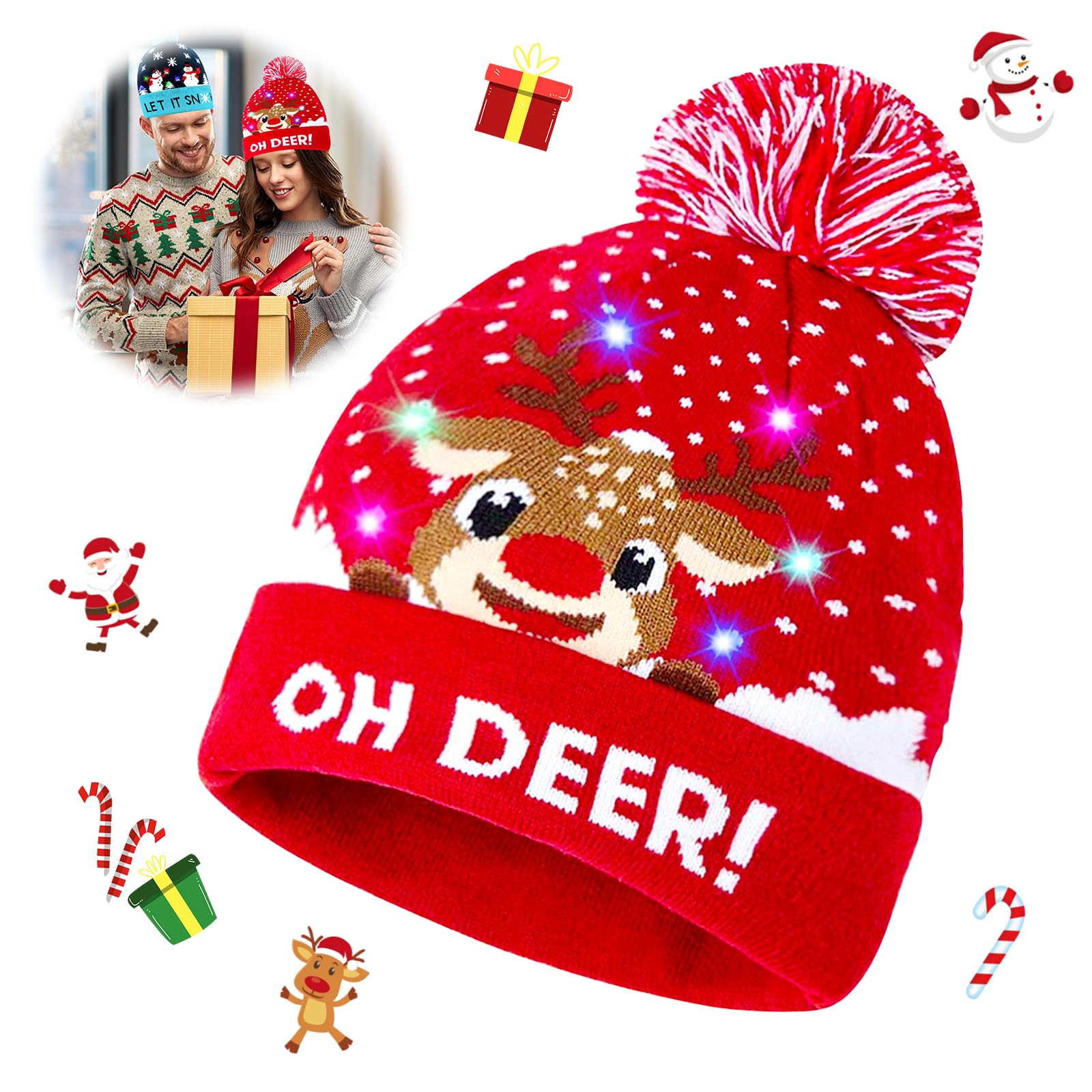 Weihnachtsmütze Mit LED Lichtern - Leuchtende Nikolausmütze Für Kinder & Erwachsene