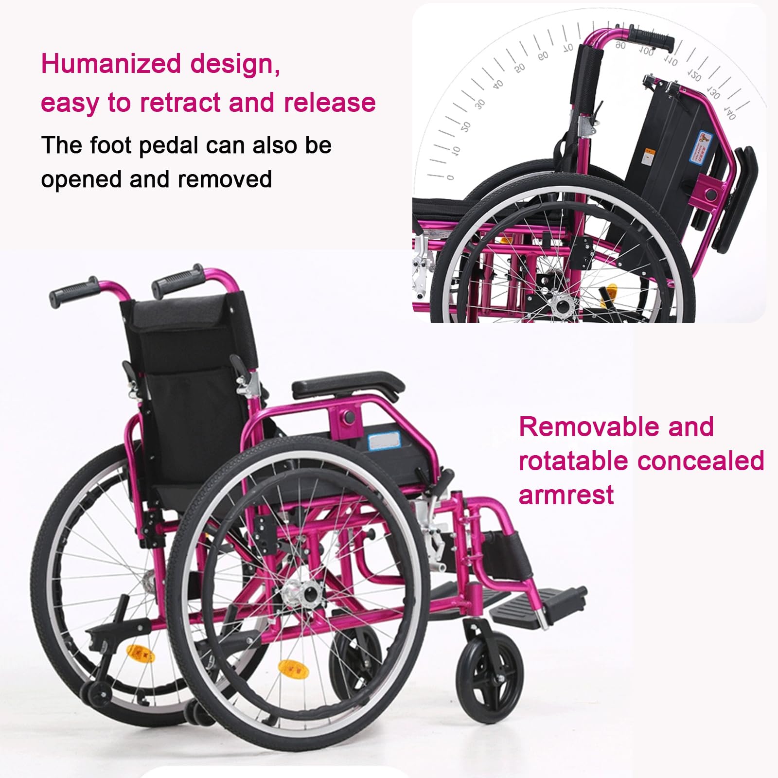 Silla de Ruedas Ligera para Adultos, Silla de Ruedas Plegable Ultra-Ligera de Aluminio, sillas de Ruedas manuales autopropulsadas,Reposapiés abatibles, Reposabrazos Acolchados