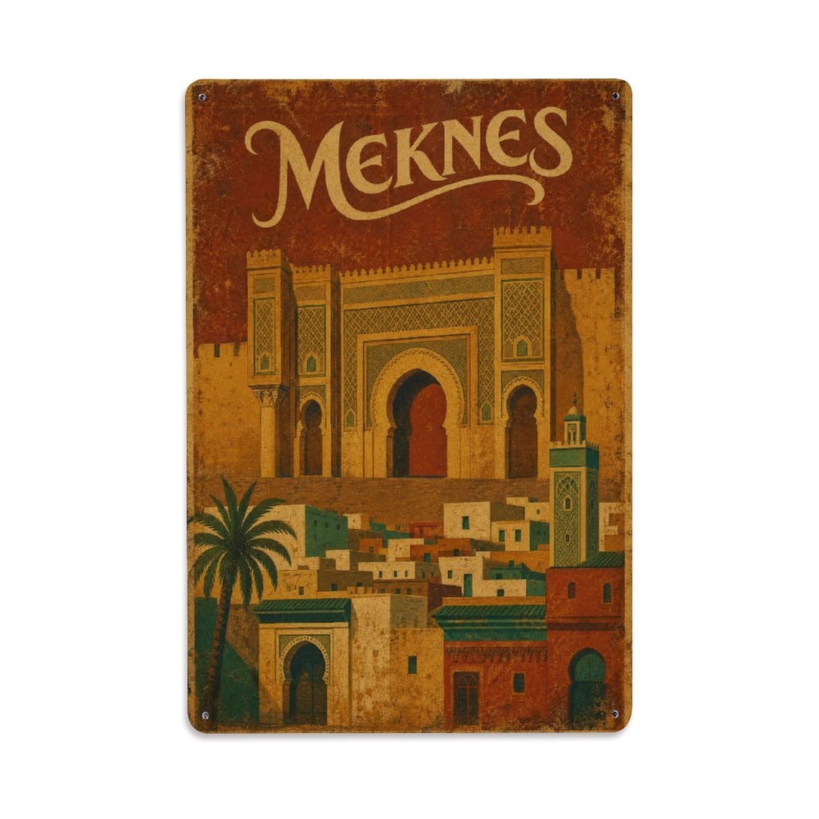 Metal Tin Sign Retro Travel Morocco Meknes