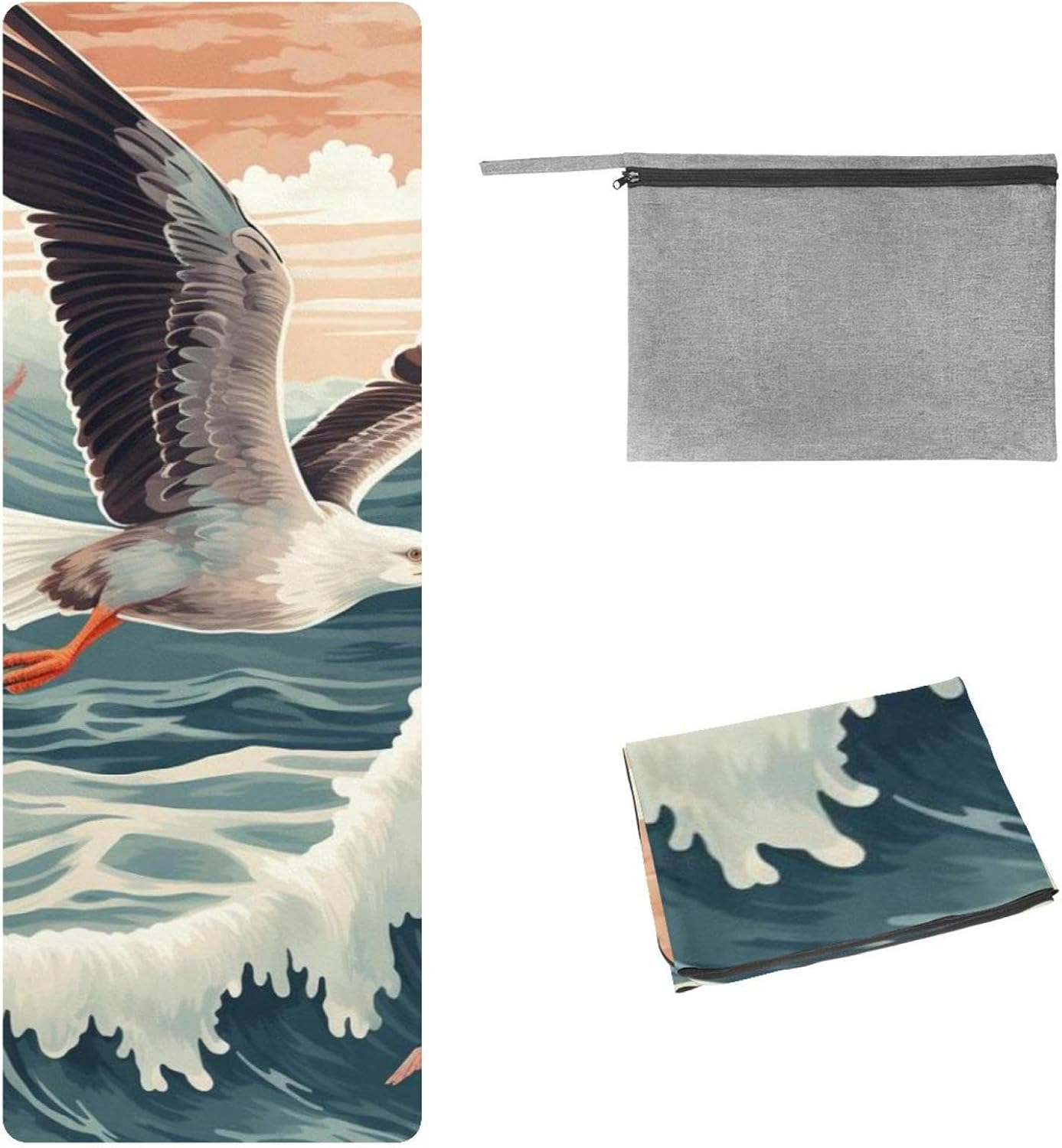 Yoga Towel, Seagull Pattern Non Slip Sweat Absorbent Hot Yoga Mat Towel for Hot Yoga, Pilates and Fitness - 72.8" x 26.8"