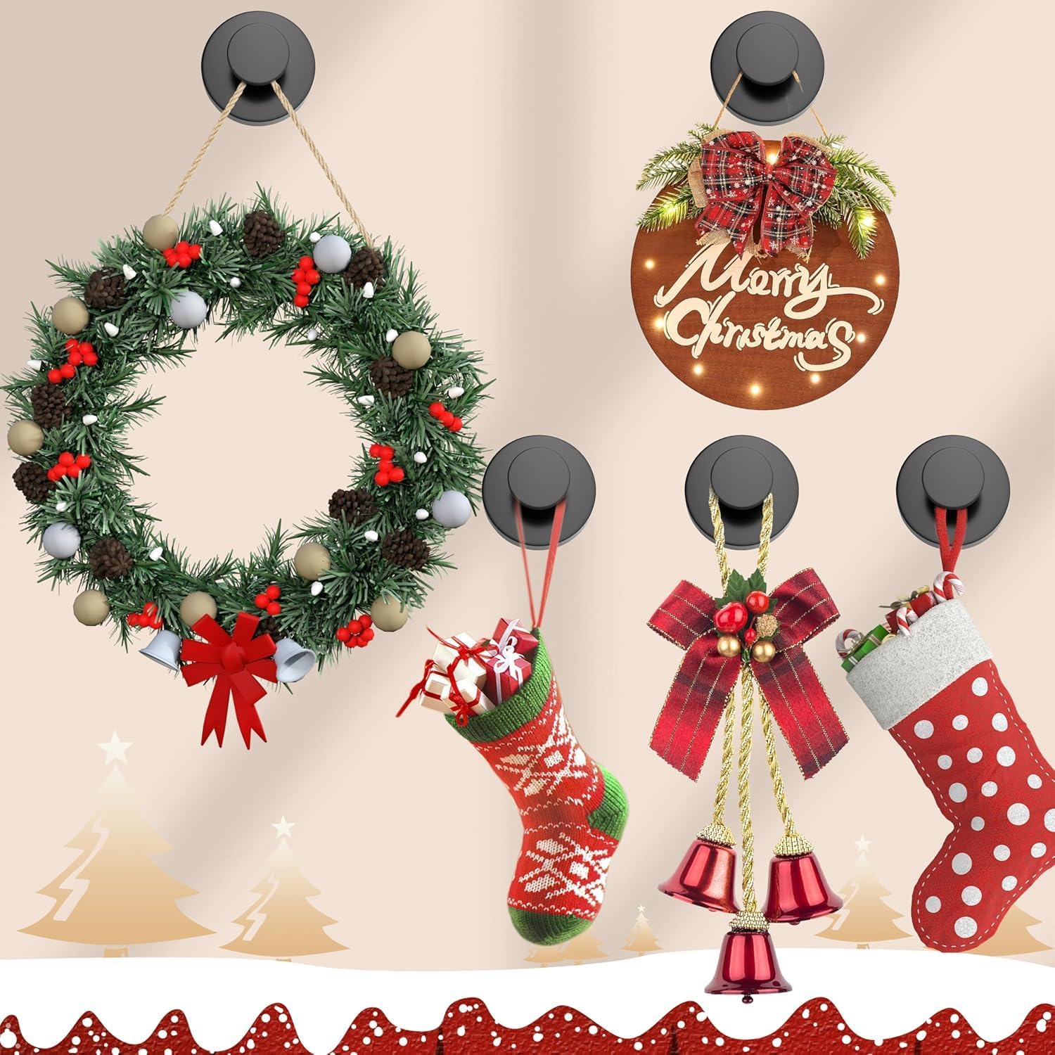 Linwnil Magnetic Wreath Hanger,Black Hooks for Hanging Bags,Coats,Strong Magnetic Hook for Cruise Cabins, Classroom, Whiteboard, Grill, Garage