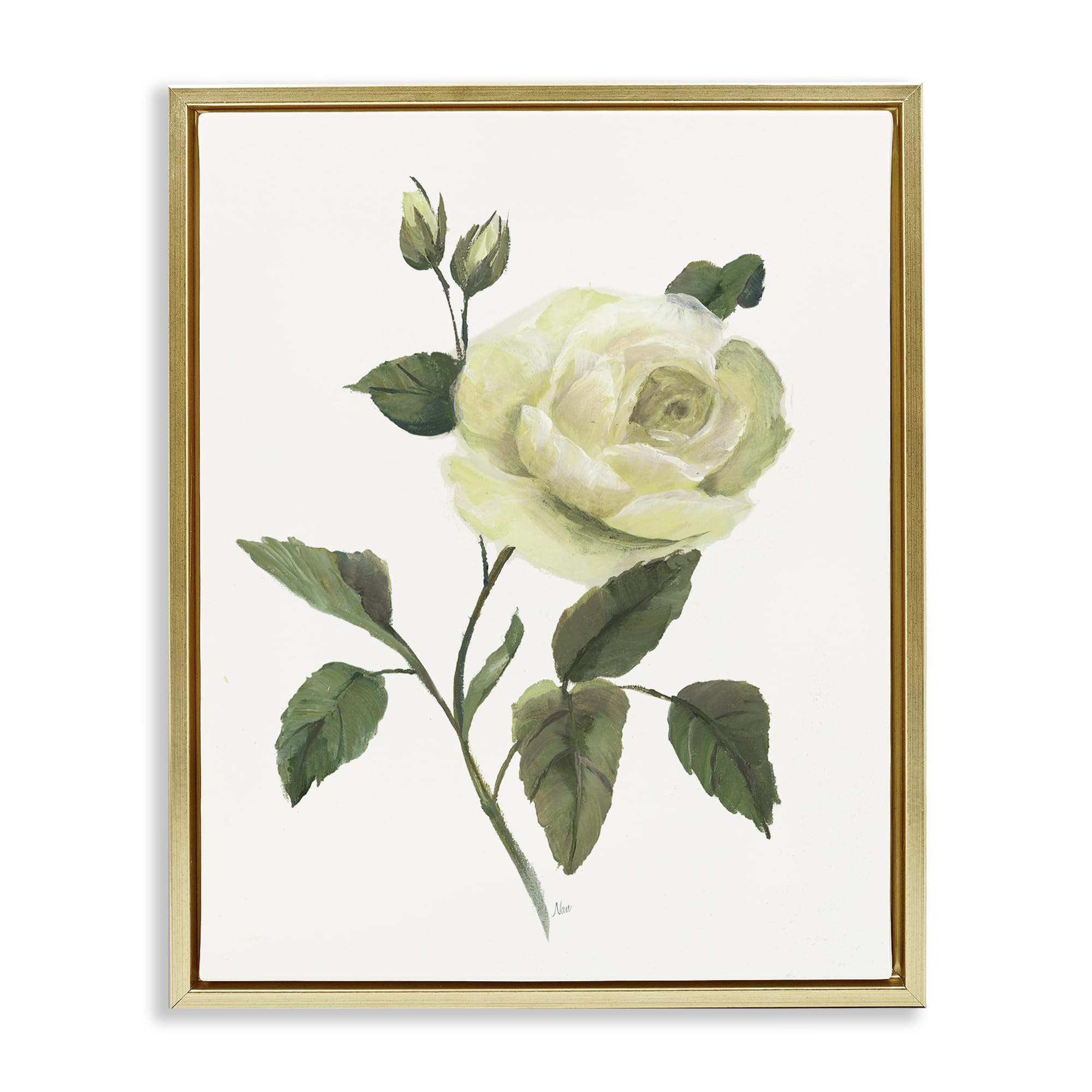 Stupell Industries Cream Garden Rose Buds 'Cream Garden Rose With Buds', Floating Frame Canvas Art, Gold, 25 X 31 Inches, Easy To Hang And Sturdy, Made In Usa, By Nan
