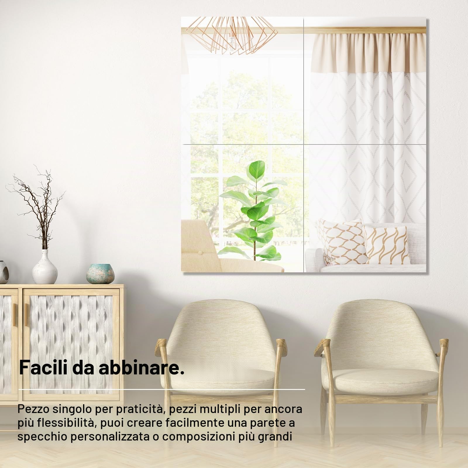 TSKDKIT Specchio autoadesivo grande da 50 cm, specchio da parete quadrato senza cornice, in vetro HD, per bagno, porte dell'armadio, soggiorno, corridoio (50 x 50 cm)
