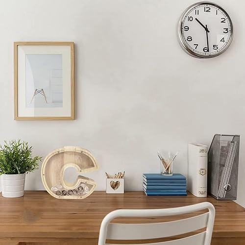 Miniatura 4 de FixtureDisplays Alcancía de madera con nombre inicial de 7 pulgadas de alto para niños, alcancía con nombre personalizado, letras del alfabeto de