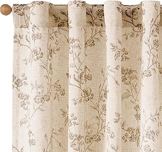 Lazzzy Taupe Floral Linen Curtains 84 Inch Farmhouse Back Tab Drapes for Living Room Bedroom Light Filtering Vintage Grandmillennial Rod Pocket Curtains, 2 Panels, W38 x L84, Taupe on Beige