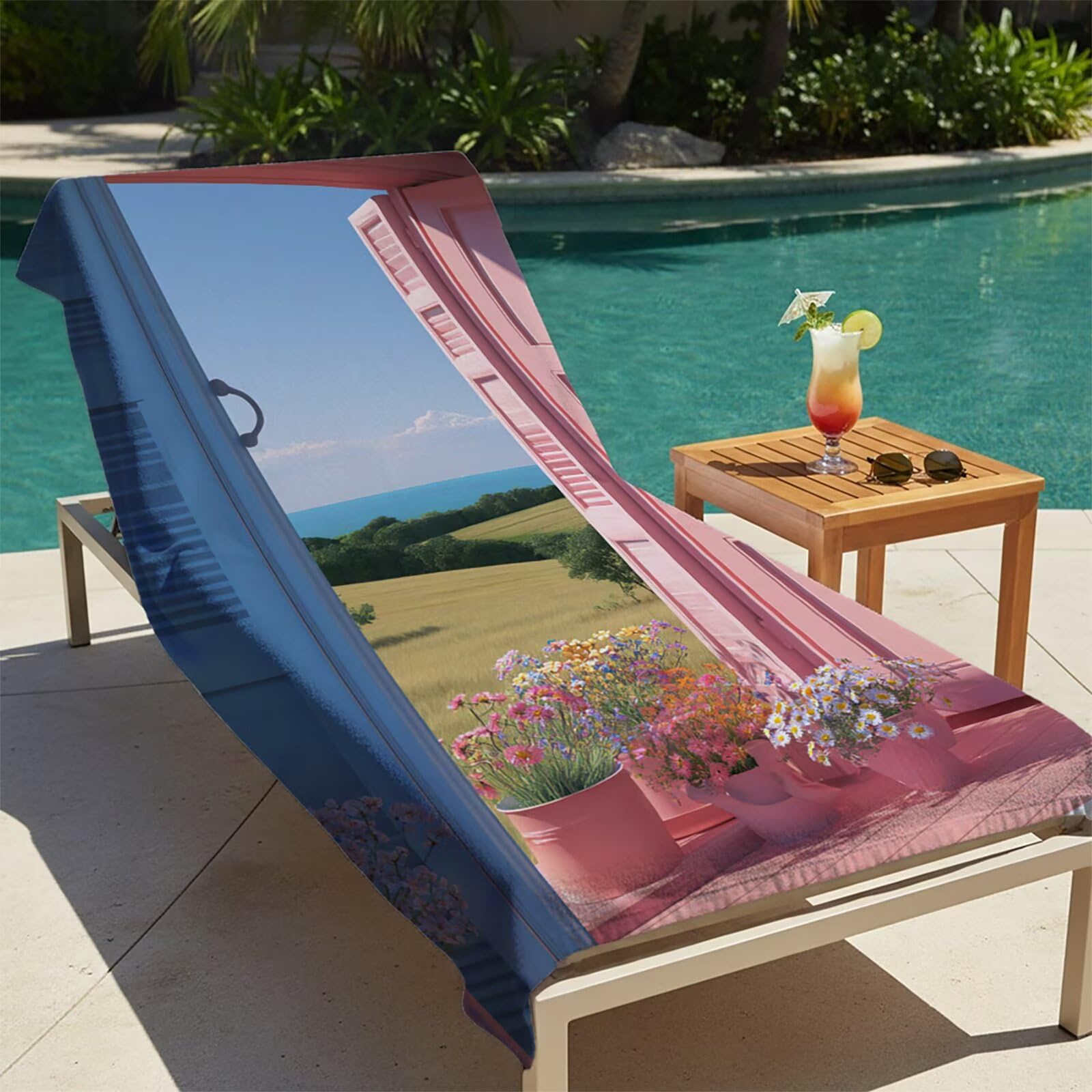 Toalla Playa Puerta, Toalla Playa Grande 220x100cm Suave Cómodo y Absorbente para Vacaciones Imprescindibles para Viajar, Toallas Gimnasio para Yoga Gym SPA Sauna Baños Regalo Mujere Flor LSTJ-2969