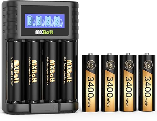 Baterías AA recargables de 1,5 V, 3400 mWh, de alta capacidad, 8 paquetes de baterías de litio AA recargables de 1500 ciclos con cargador LCD