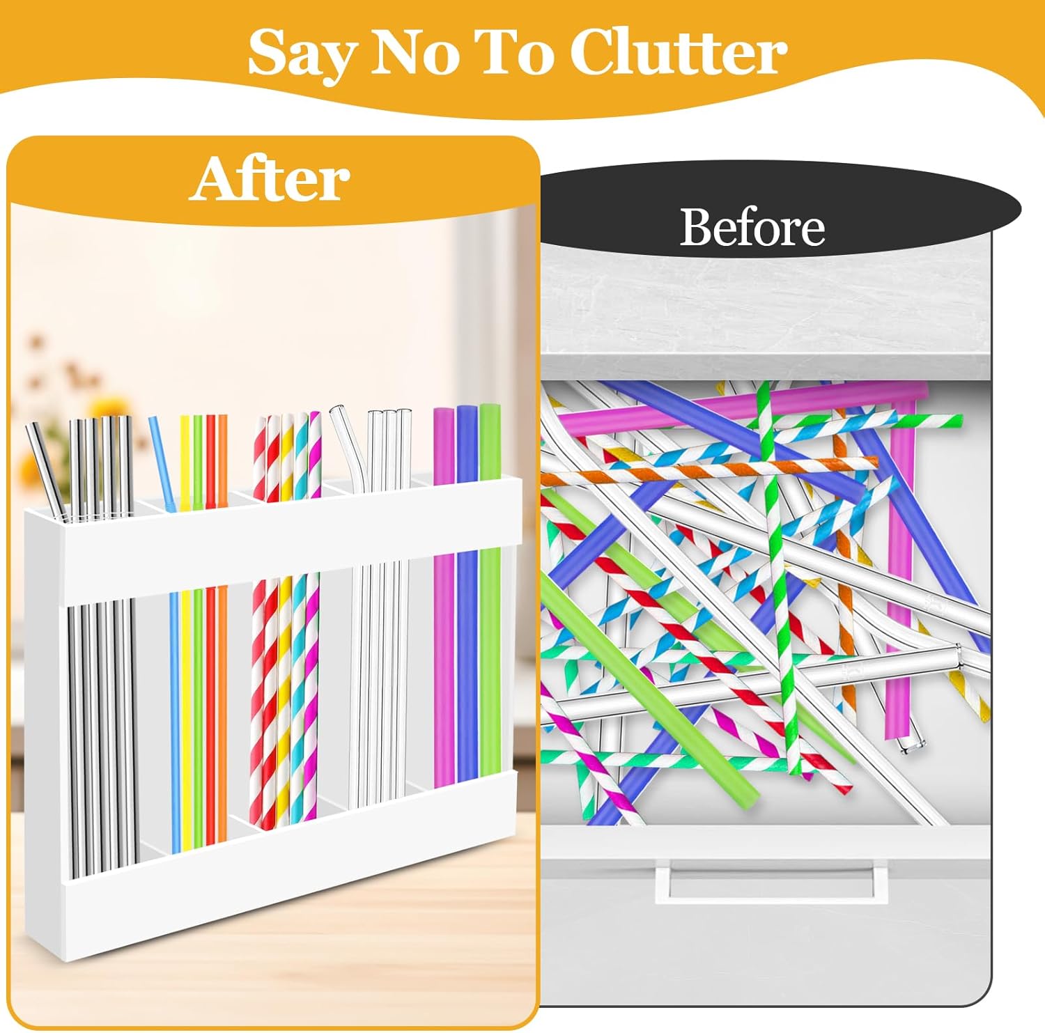 Straw Holder Organizer for Cabinet, Acrylic Drinking Straws Storage Container with Double Sided Adhesive Tape, Reusable Straw Holder for Kitchen Counter Cupboard Door (White) - Image 5
