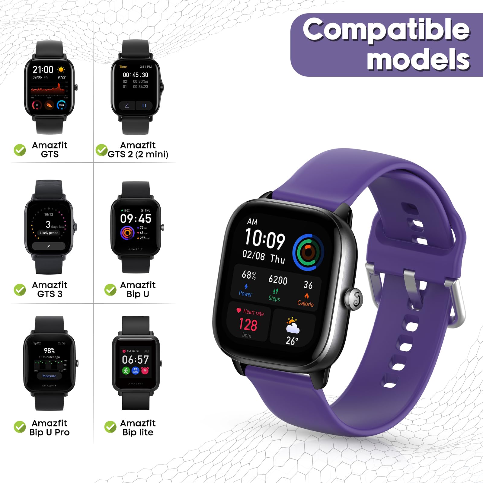3 Cinturini In Silicone 20mm Per Amazfit GTS, GTR 42mm, Bip, GTS 2 Mini E Altri – Sportivi, Traspiranti, Regolabili