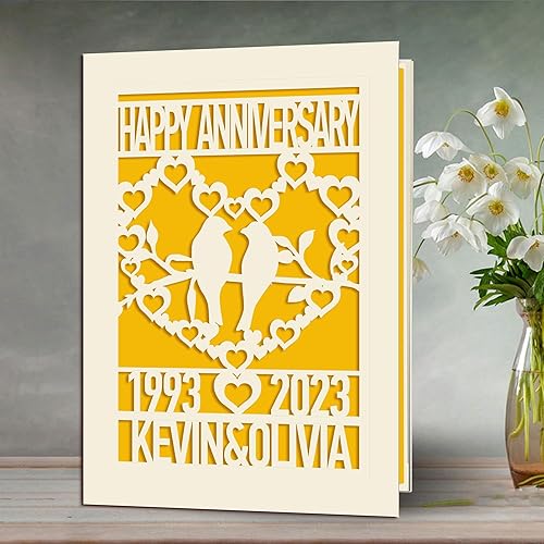 Miniatura 10 de EDSG Tarjeta de aniversario personalizada, regalo de boda, tarjetas cortadas de papel con cualquier nombre, fecha para mujeres, hombres, marido,