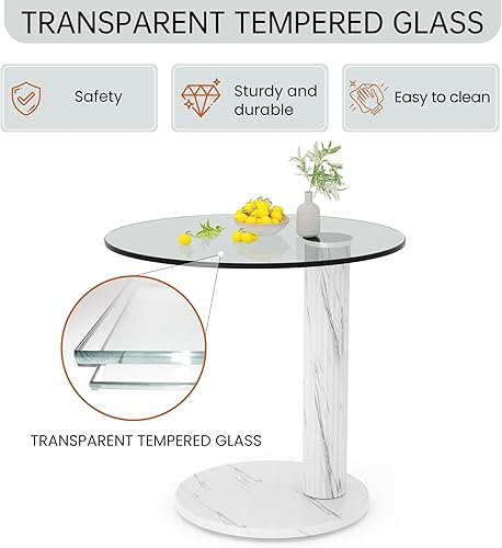 Miniatura 9 de Hooseng Mesa auxiliar redonda de cristal, 22 pulgadas, moderna parte superior de vidrio transparente templado, perfecta para sala de estar,