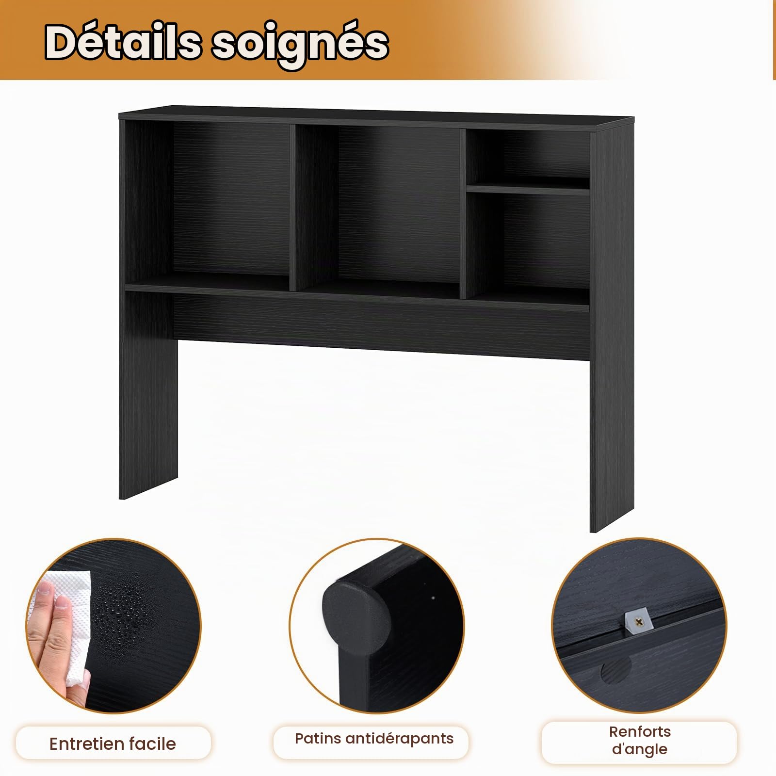 HOMASIS Bibliothèque de Bureau à 5 Compartiments, étagère de Bureau en Bois, étagère Ouverte avec Pieds antidérapants et Dispositif Anti-basculement, 94 x 25 x 73 cm (Noir)