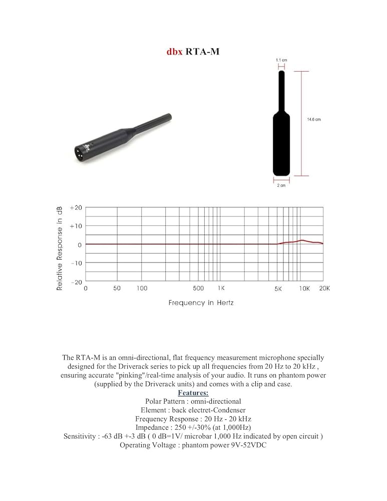 【美品】dbx RTA-M コンデンサー 測定用マイク Amazon.com: dbx RTA-M Driverack Series Reference Microphone