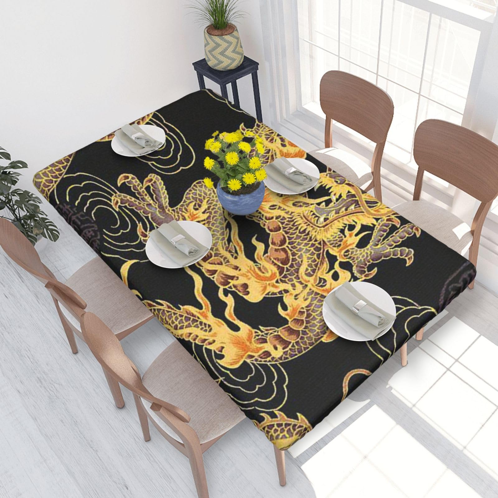 BNVSADC Yellow Dragon Printed 4FT Tablecloth 122x76 CM Polyester Kitchen Water Resistant Table Cloth Dining Table Decoration Table Covers