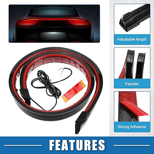 Miniatura 3 de ABSOPRO - Alerón universal para automóvil con luz LED roja, kit de alerón de goma negra de 47.2 pulgadas para maletero de automóvil