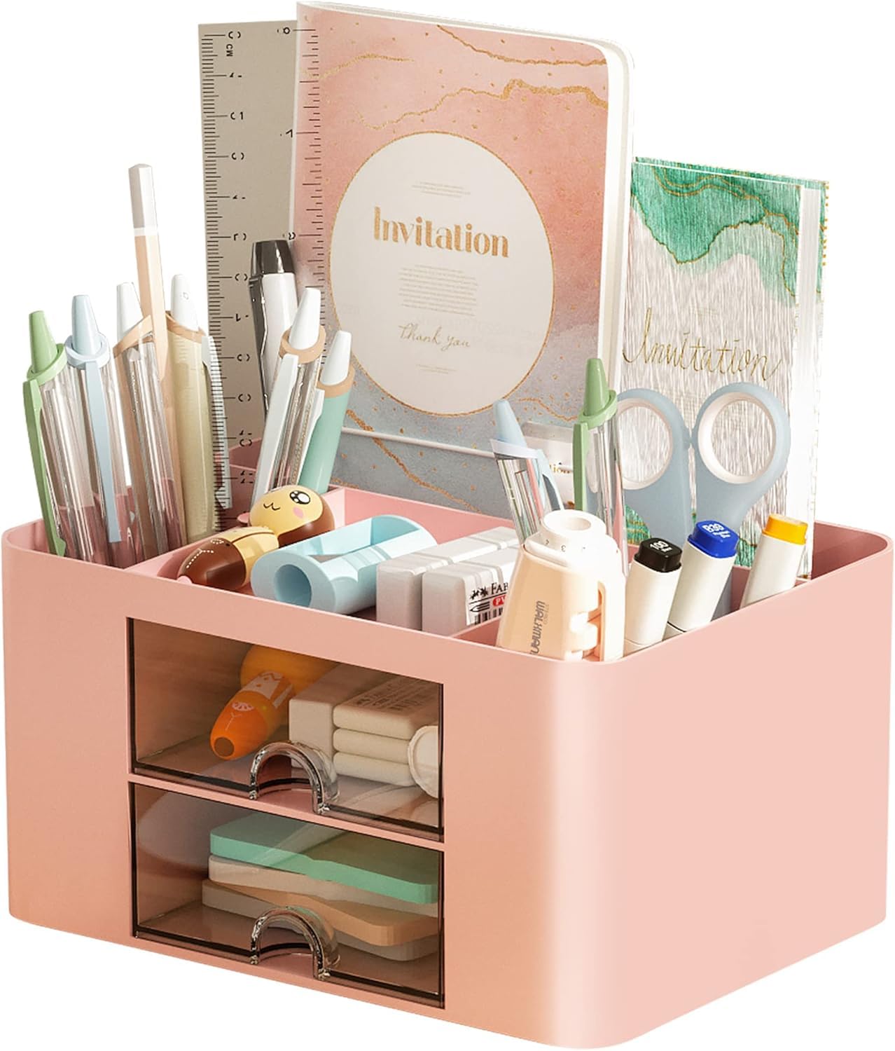 UCRAVO Pink Office Desk Organizer with Drawer