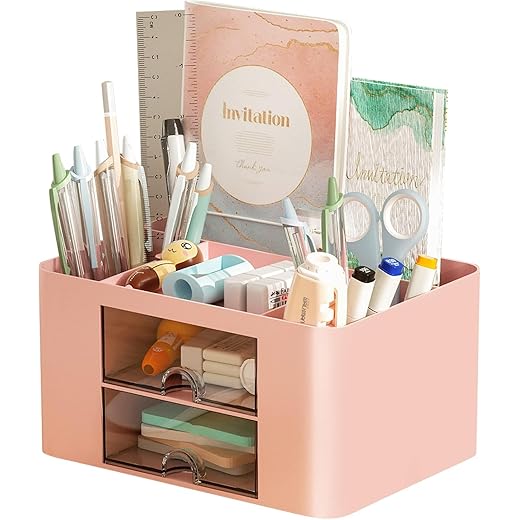 UCRAVO Desk Organizer with Drawer Pink