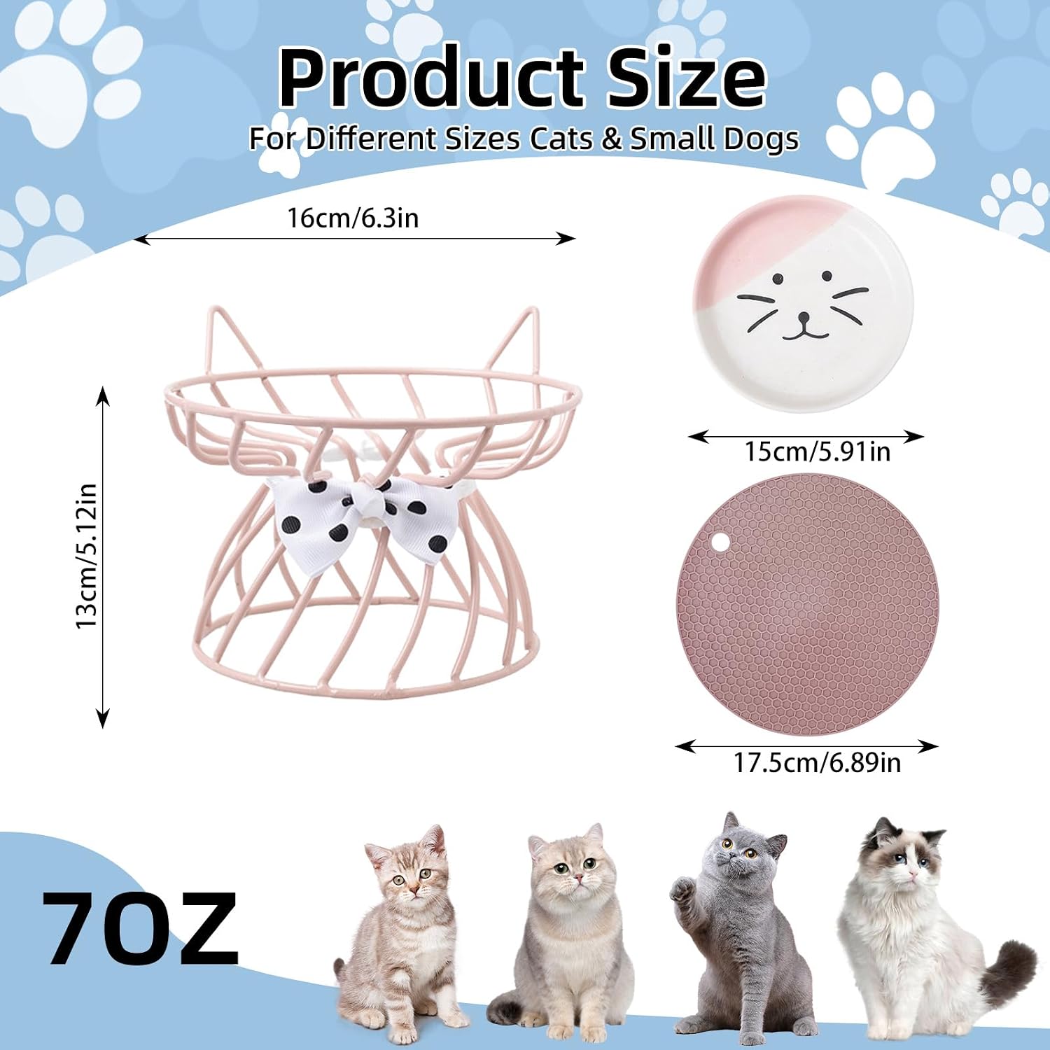 Raised Pet Food and Water Bowl, Cat and Small Dog Bowl, Tilted Ceramic Cat Water Bowl No Spill,15oz, Dishwasher Safe image 2