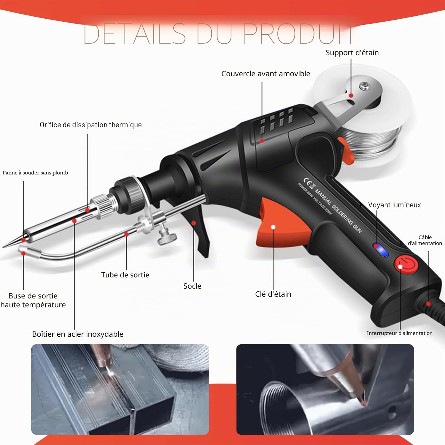 Pistolet à souder manuel 60 W, outils de soudage industriels chauffés à l'intérieur, ensemble de fer à souder multifonctionnel portable, fer à souder industriel à chauffage rapide, appareil 3 en 1