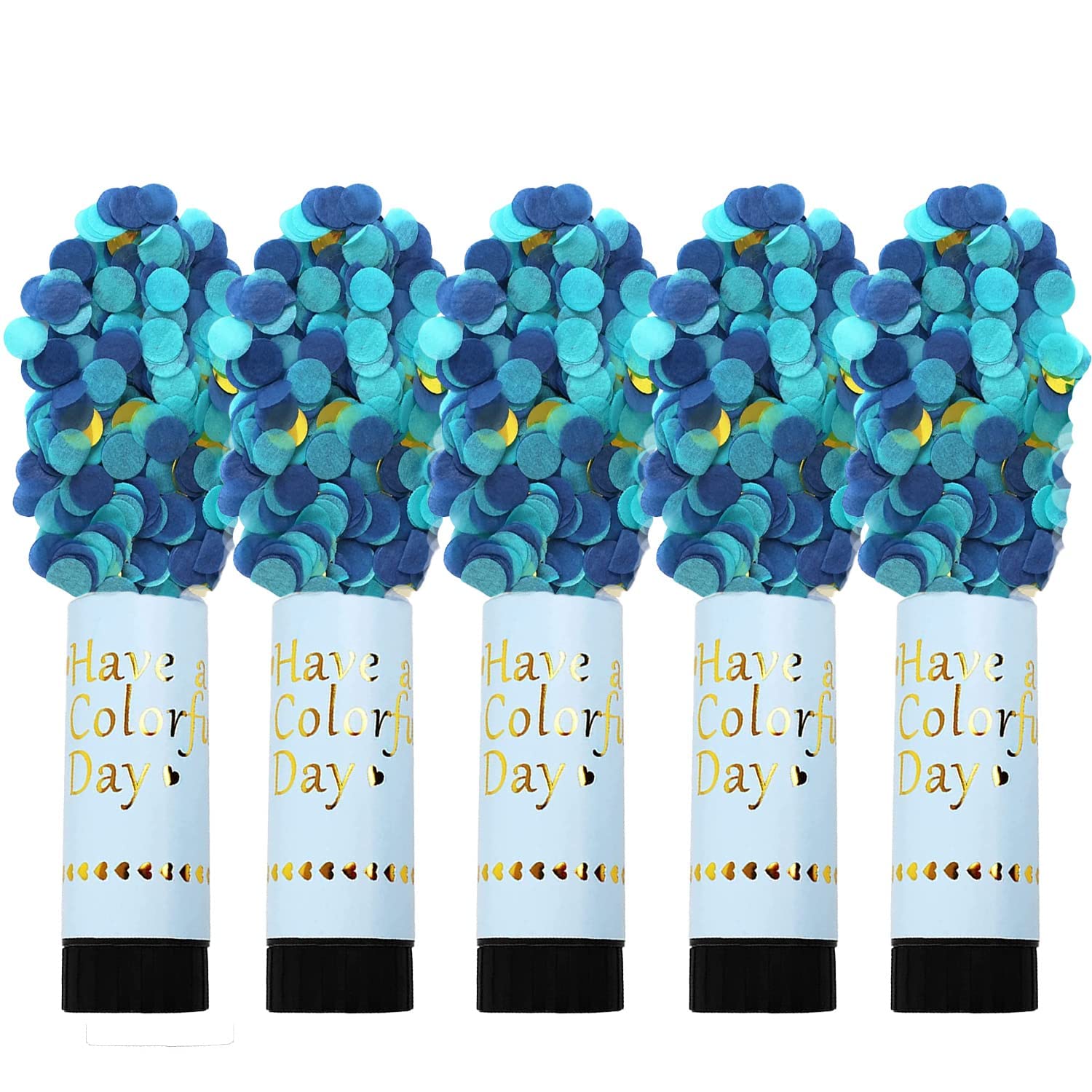 5pcs Rainbow Party Poppers - 4 Inch Confetti Cannons for Wedding, Christmas, Kids Birthday Parties - Blue