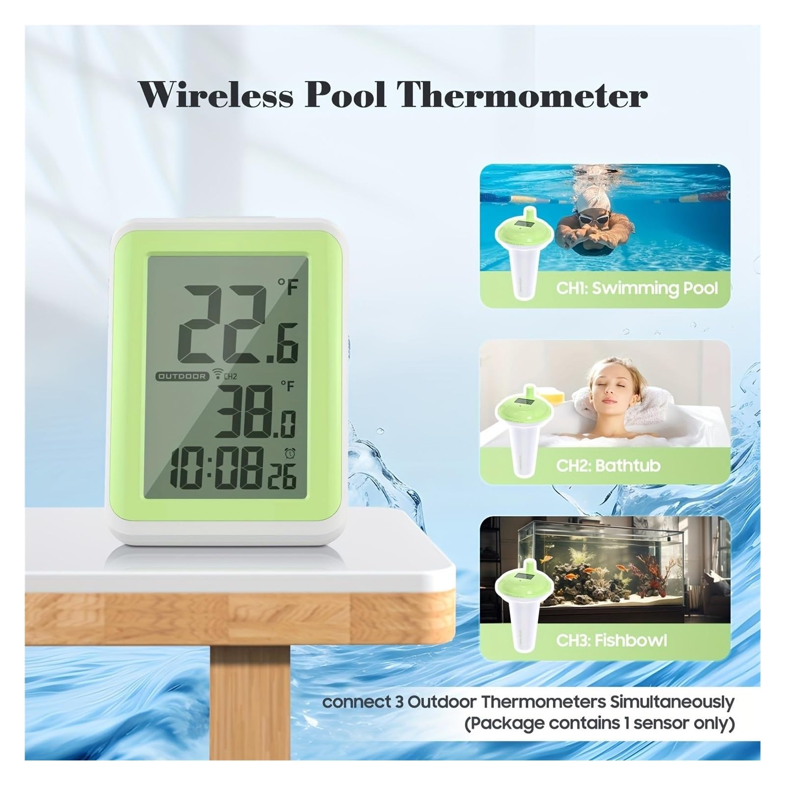 Termometr Basenowy Termometr Basenowy, Wykrywanie Temperatury Wody + Wyświetlanie Czasu, Termometr Fontannowy, Wyświetlanie Temperatury Wody W Basenie I Stawie łAtwy W UżYciu
